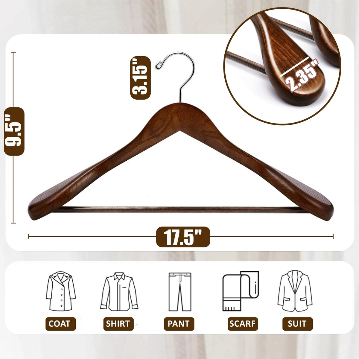 Amber Home solid lotus wood hanger emphasizes durability and elegance for suits and coats.