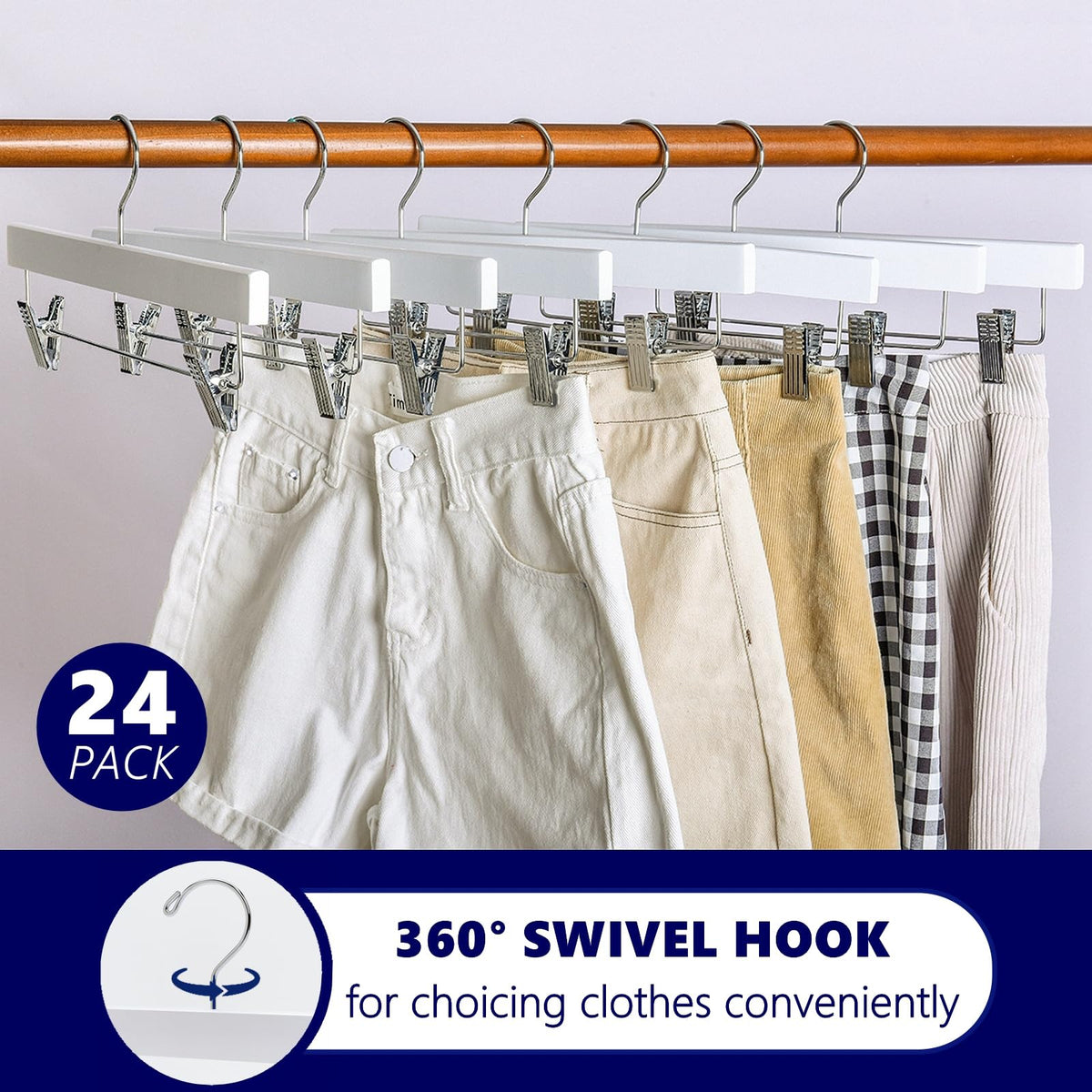 Amber Home space-saving wood hangers maximize closet capacity.