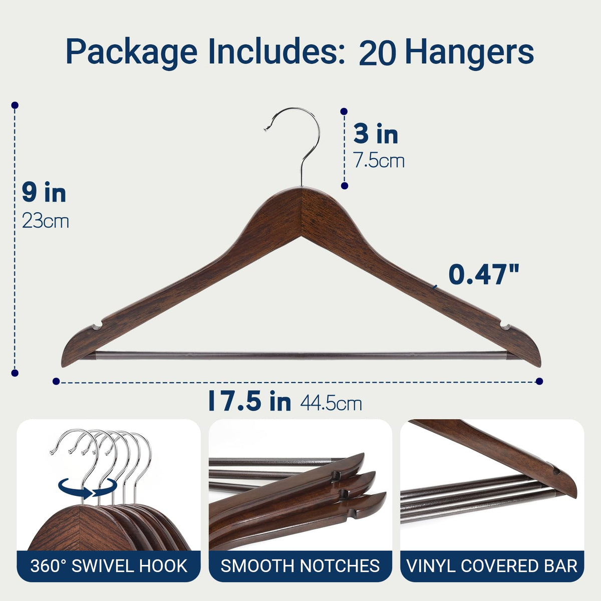 Amber Home walnut coat hanger with 360° chrome hook resists rust during daily use