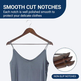 Amber Home walnut hanger with contoured shoulders preserves garment shape