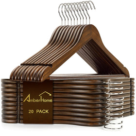 Amber Home walnut coat hanger with flat body for space-saving closet organization