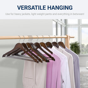Amber Home walnut hanger with notches secures straps and delicate garments