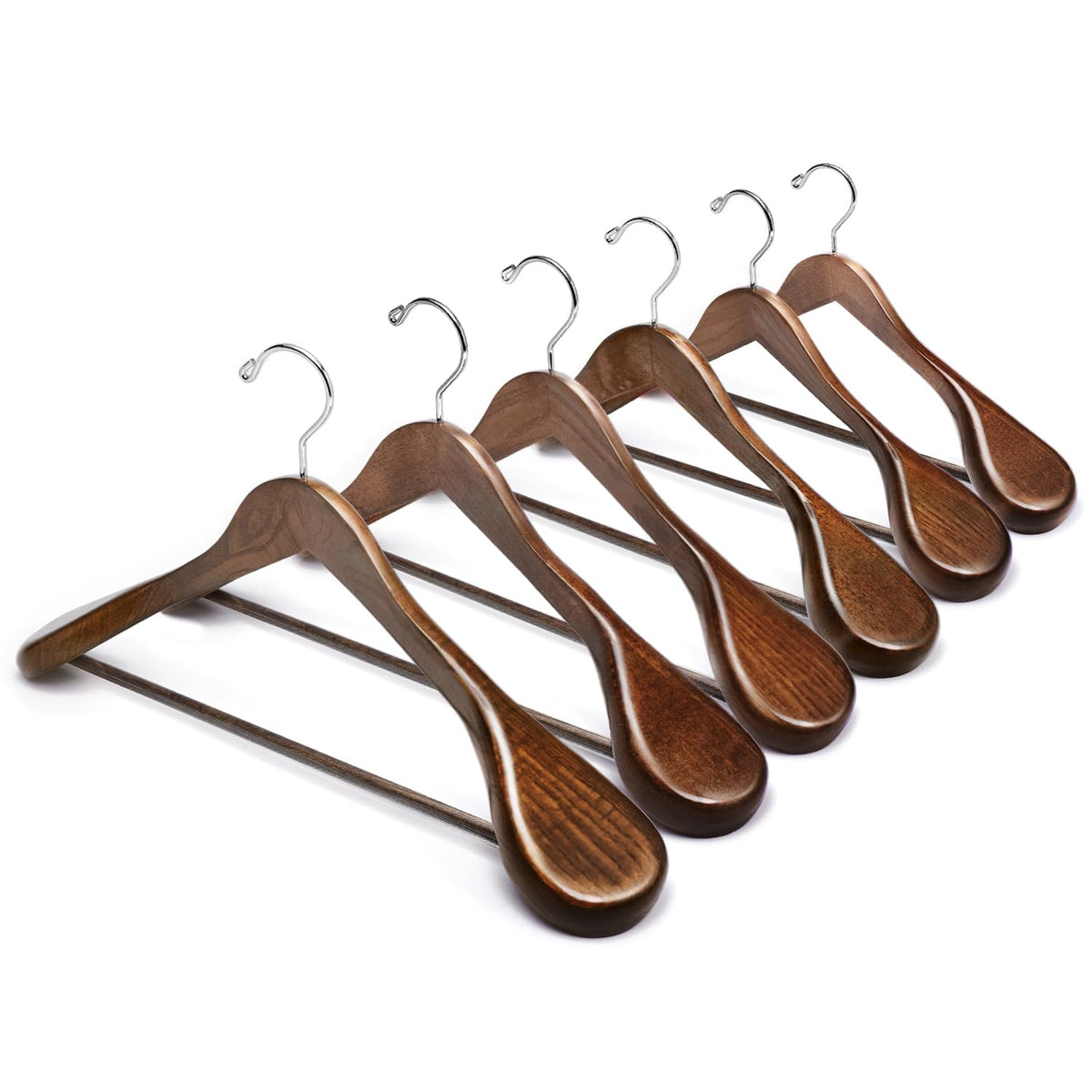 Amber Home walnut wide shoulder hanger highlights premium solid wood for organized wardrobes.
