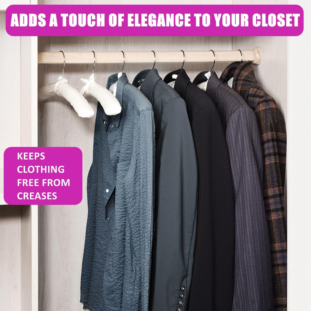 Amber Home padded satin hangers elevate wardrobe organization and presentation.