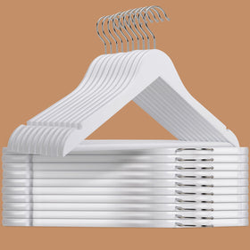 Amber Home white wooden hanger with 360-degree hook for durable support
