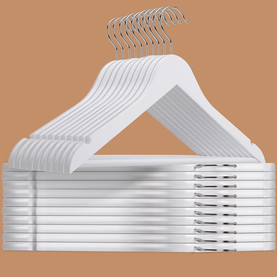 Amber Home white wooden hanger with 360-degree hook for durable support