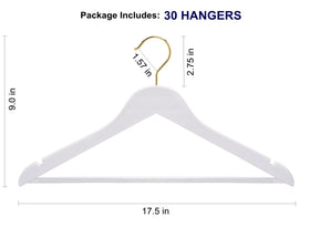 Amber Home white wood hanger with gold hook, shoulder detail for crease-free shirts.