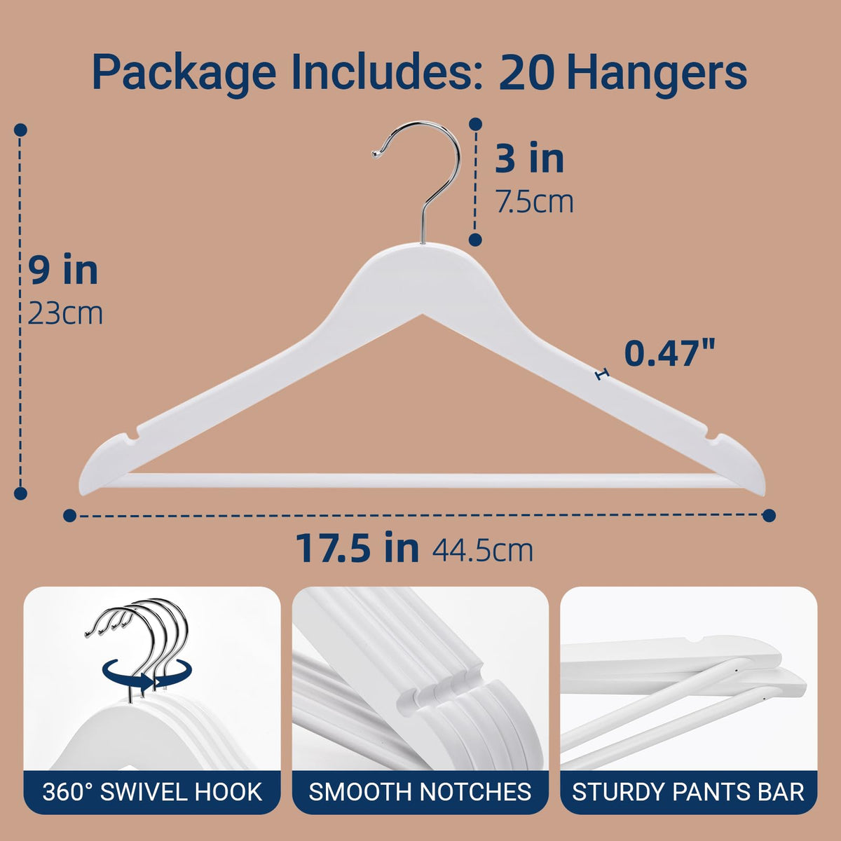 Amber Home white wooden hanger with grooved pant bar prevents slipping