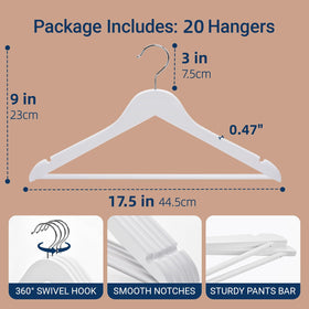 Amber Home white wooden hanger with grooved pant bar prevents slipping