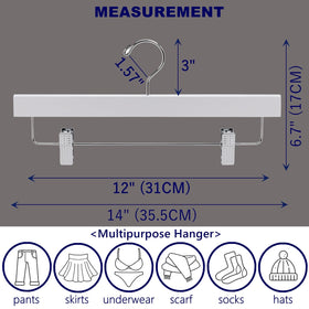 Amber Home white wood hanger with 360-degree swivel hook for versatile clothing display.