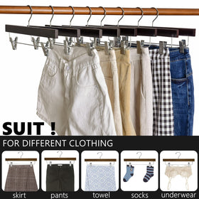 Amber Home wood hangers in a tidy closet setup for versatile garments.
