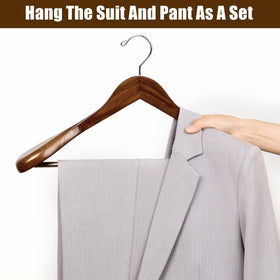 Amber Home six-pack wood hangers streamline closet organization and coordination.