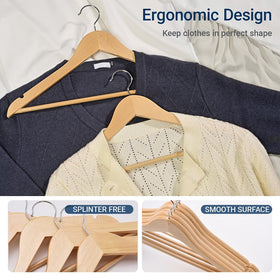 Amber Home wooden hanger with 360-degree chrome hook for easy rotation