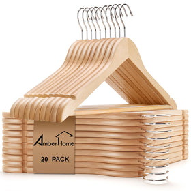 Amber Home wooden hanger with shoulder contour supports jacket shape