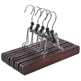 Amber Home wooden pants clip hanger with velvet grip prevents creases.