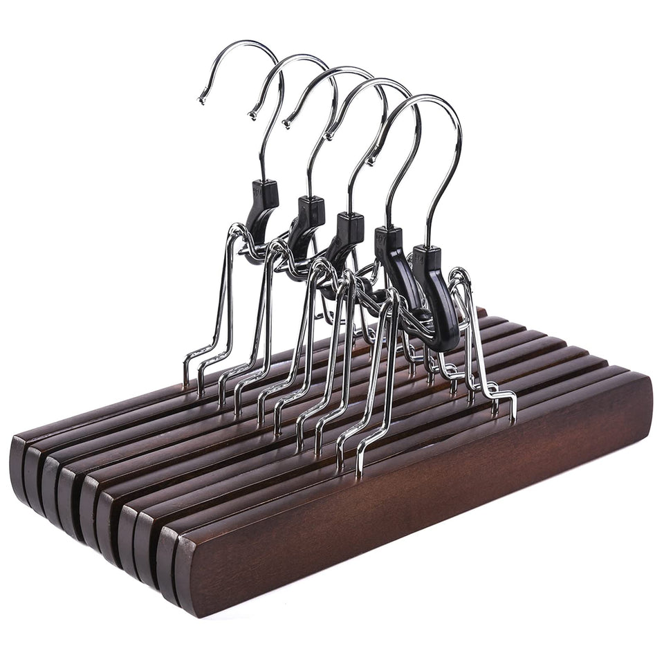 Amber Home wooden pants clip hanger with velvet grip prevents creases.