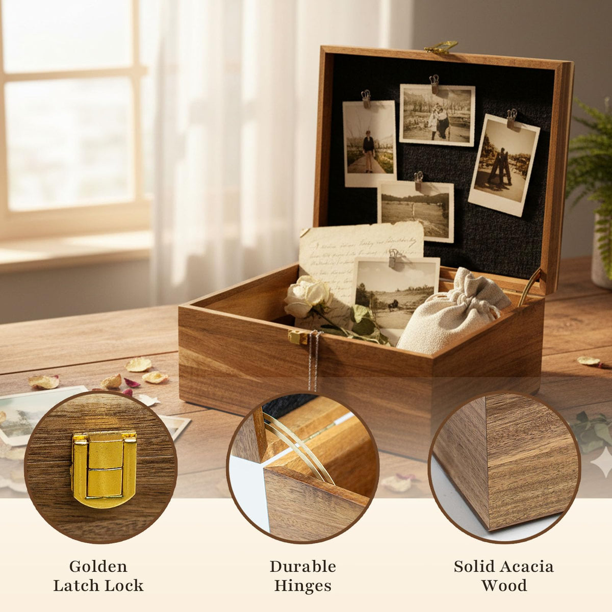 AMBER IMPRINT front latch keeps contents secure and organized.