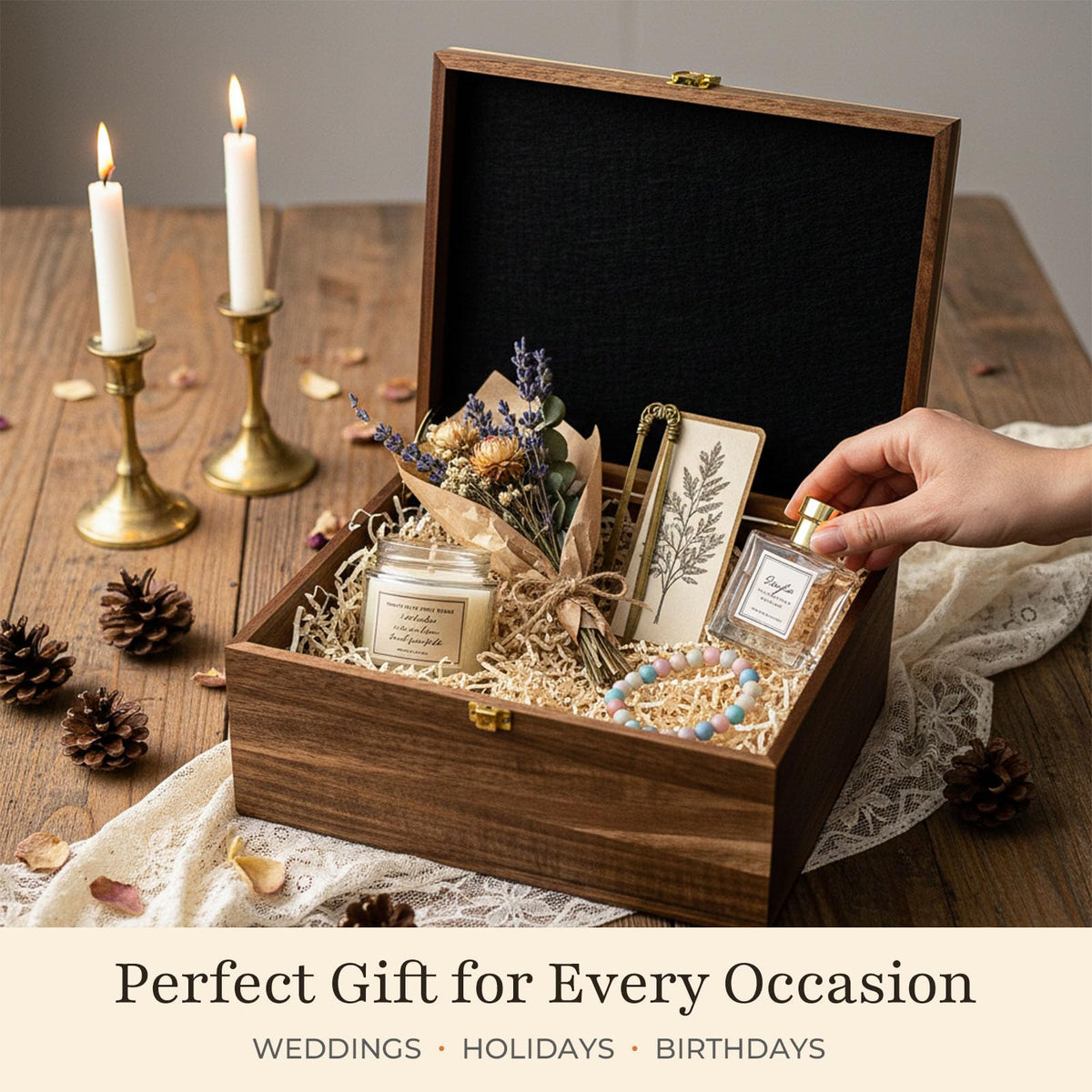 Multi-use storage for photos, jewelry, letters, and mementos.
