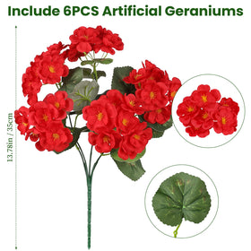 AmberFun realistic silk geraniums close-up with vibrant petals for year-round displays.