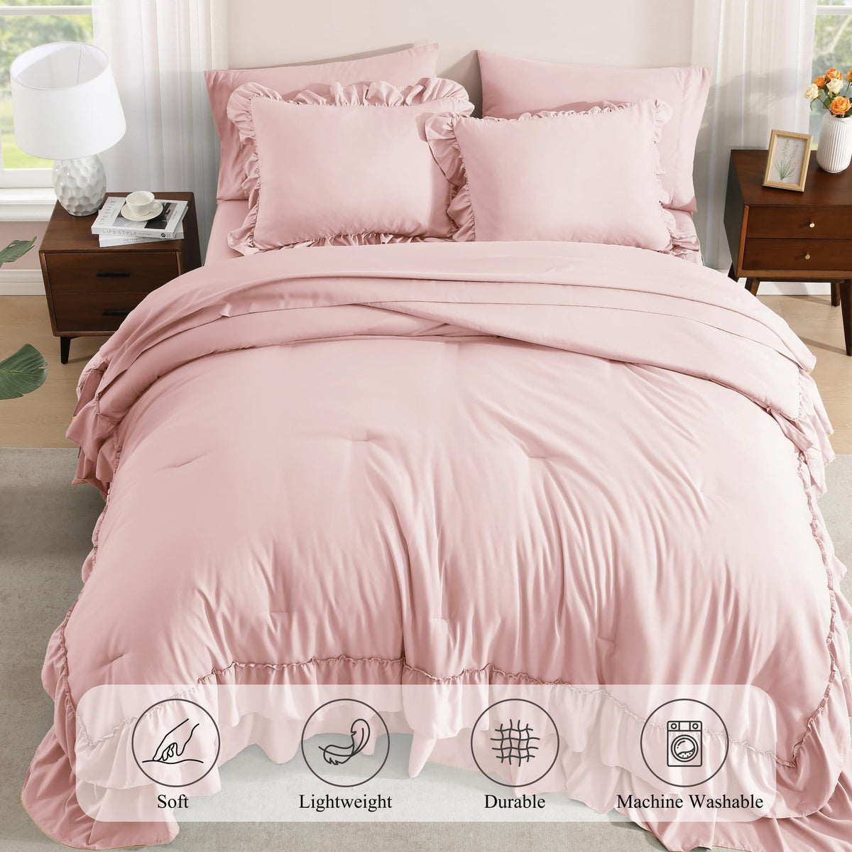 AMBERSPACE soft pink bedroom styling for a serene, timeless look.