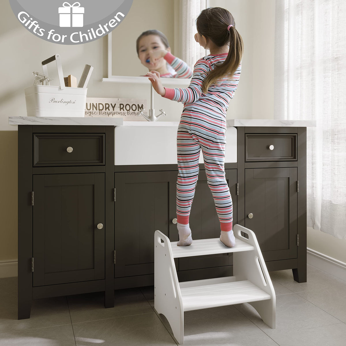 AMBIRD bamboo kitchen-sink stool helps children reach the sink safely