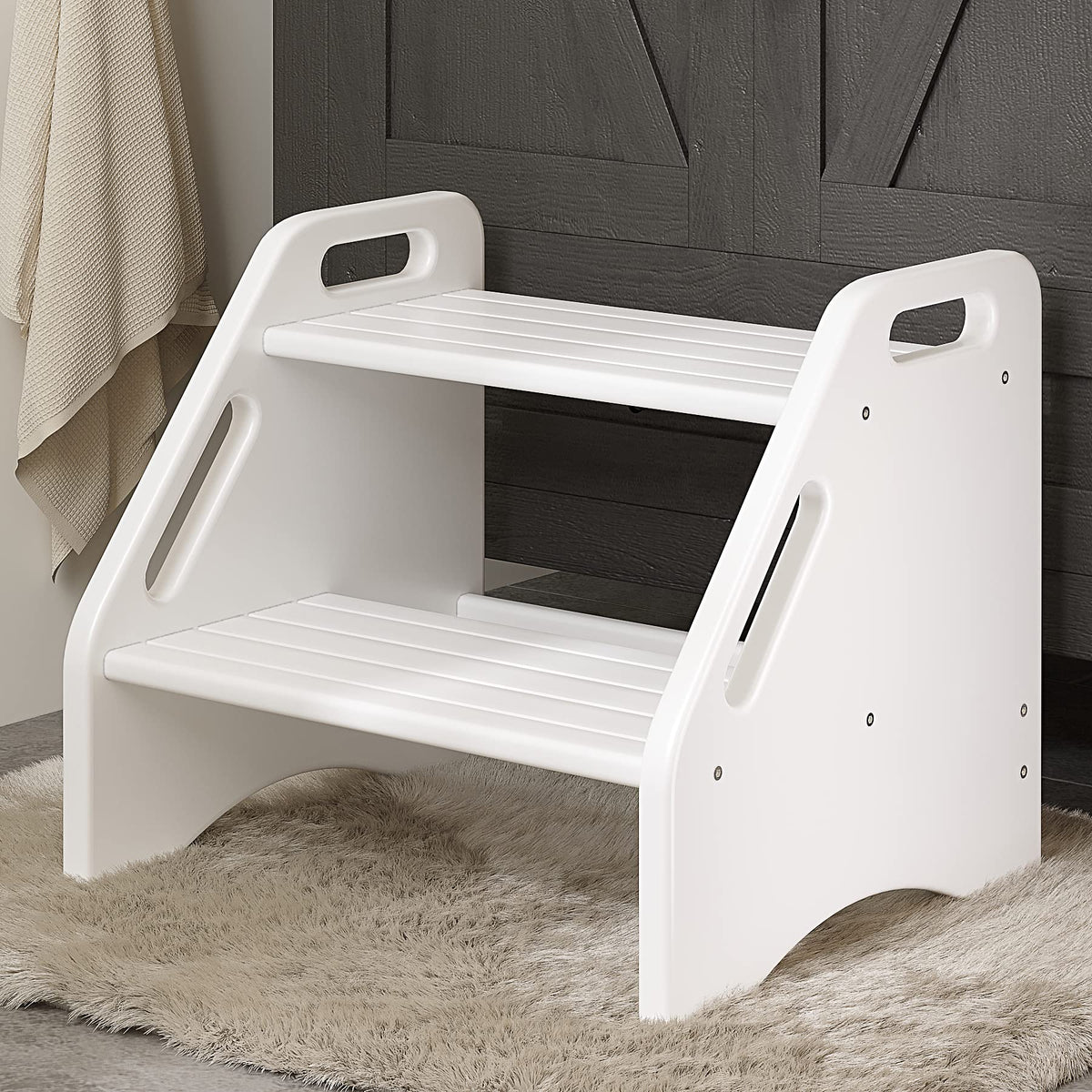 AMBIRD bamboo two-step stool for kids with white finish offering sturdy support