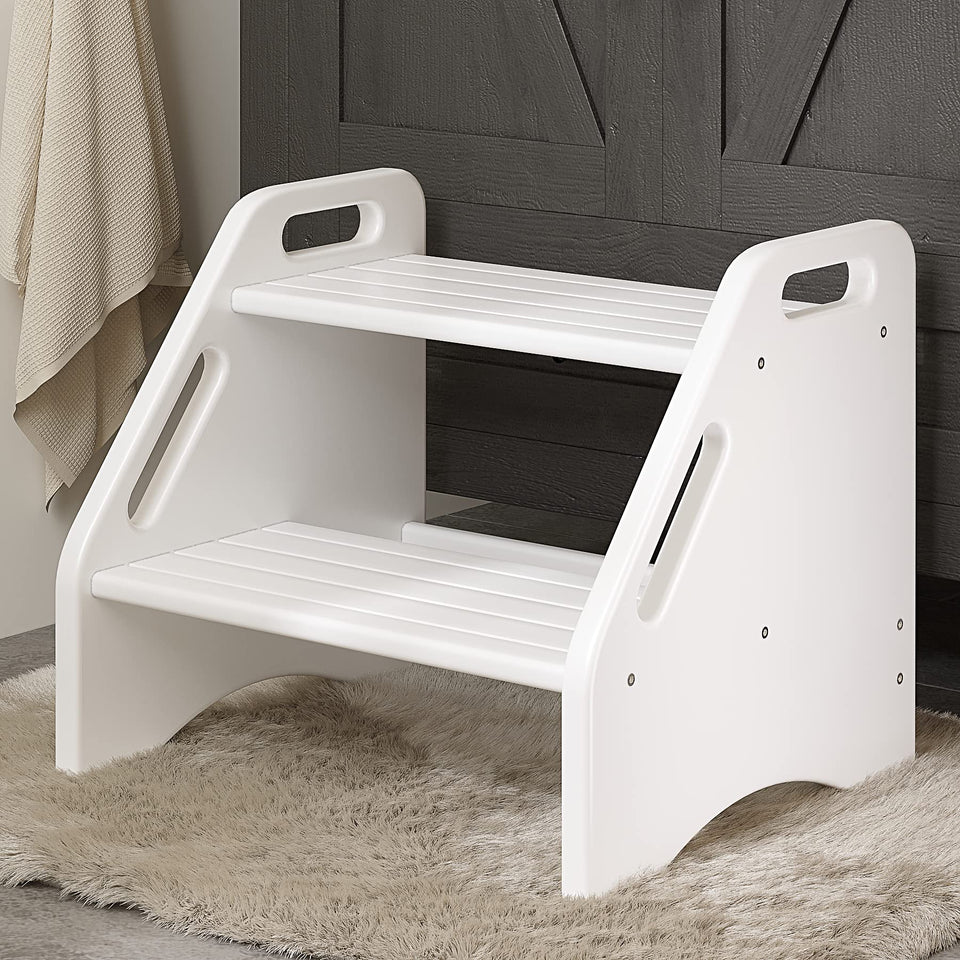 AMBIRD bamboo two-step stool for kids with white finish offering sturdy support