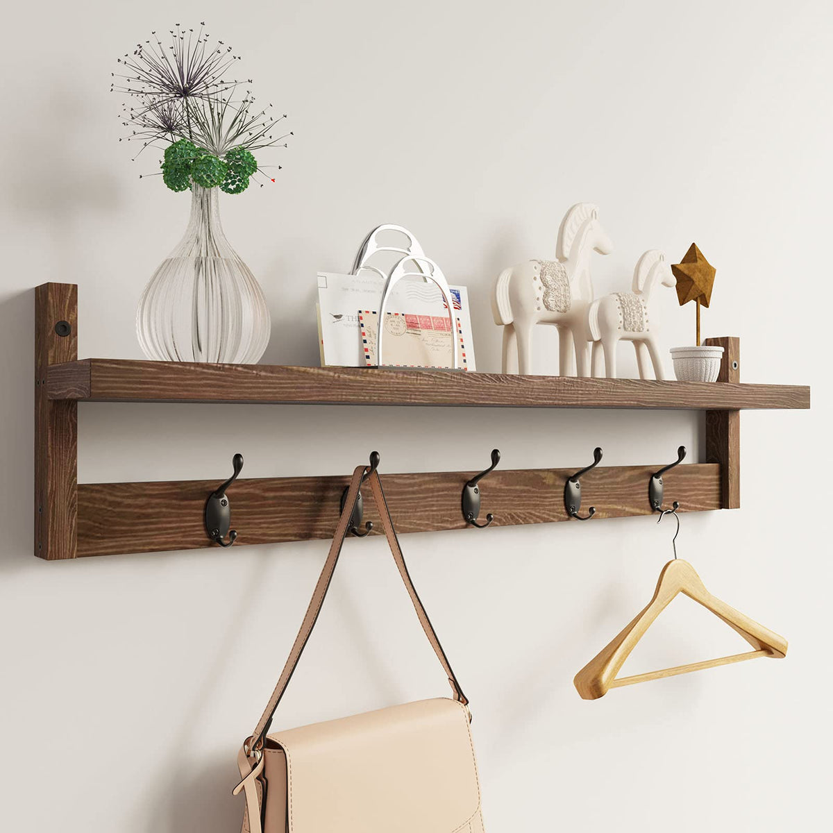 AMBIRD coat rack shelf top view showing ample display space for decor and frames