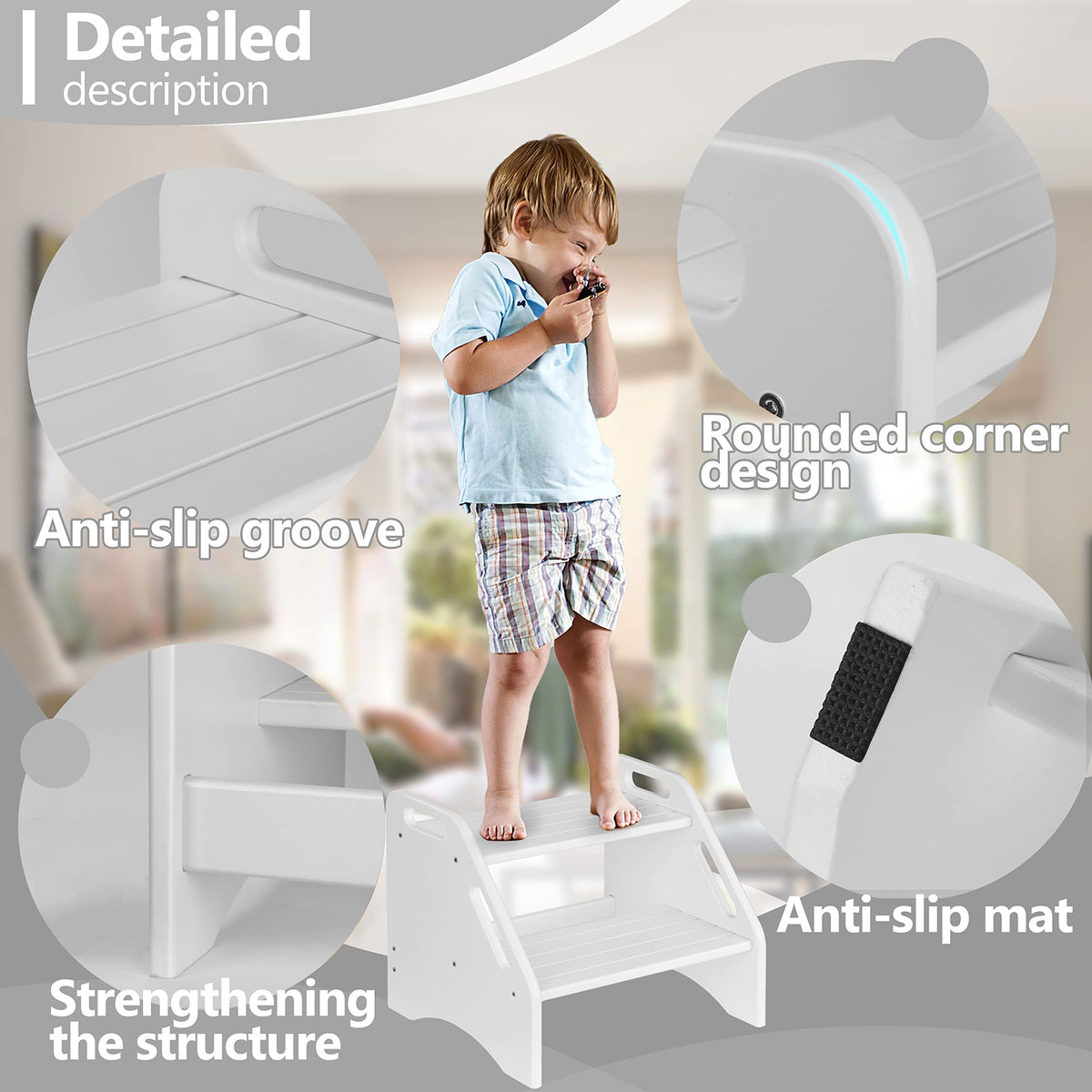 AMBIRD kid step stool with handles and non-slip pads for safety