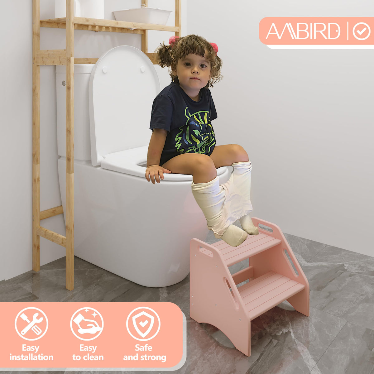 AMBIRD two-step stool bathroom safety pads prevent slips.