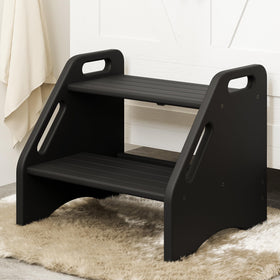 AMBIRD two-step wooden stool in black for sturdy daily use