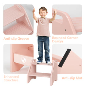 AMBIRD two-step stool kitchen use with child at sink.