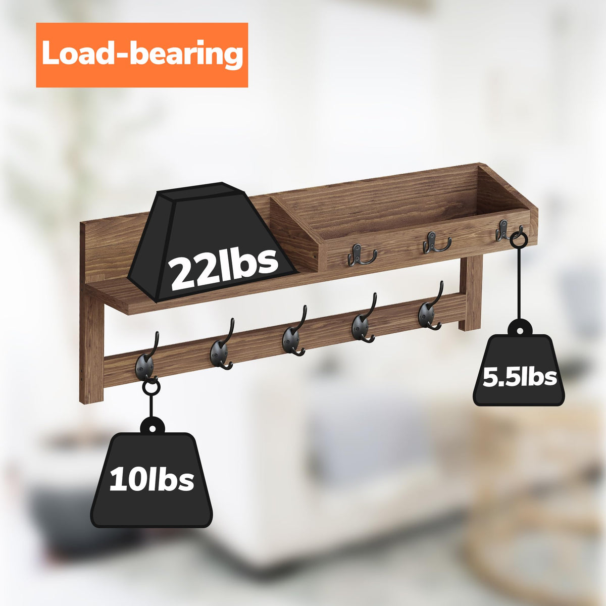 AMBIRD wall hooks with shelf brown unit enhances hallway decor and organization