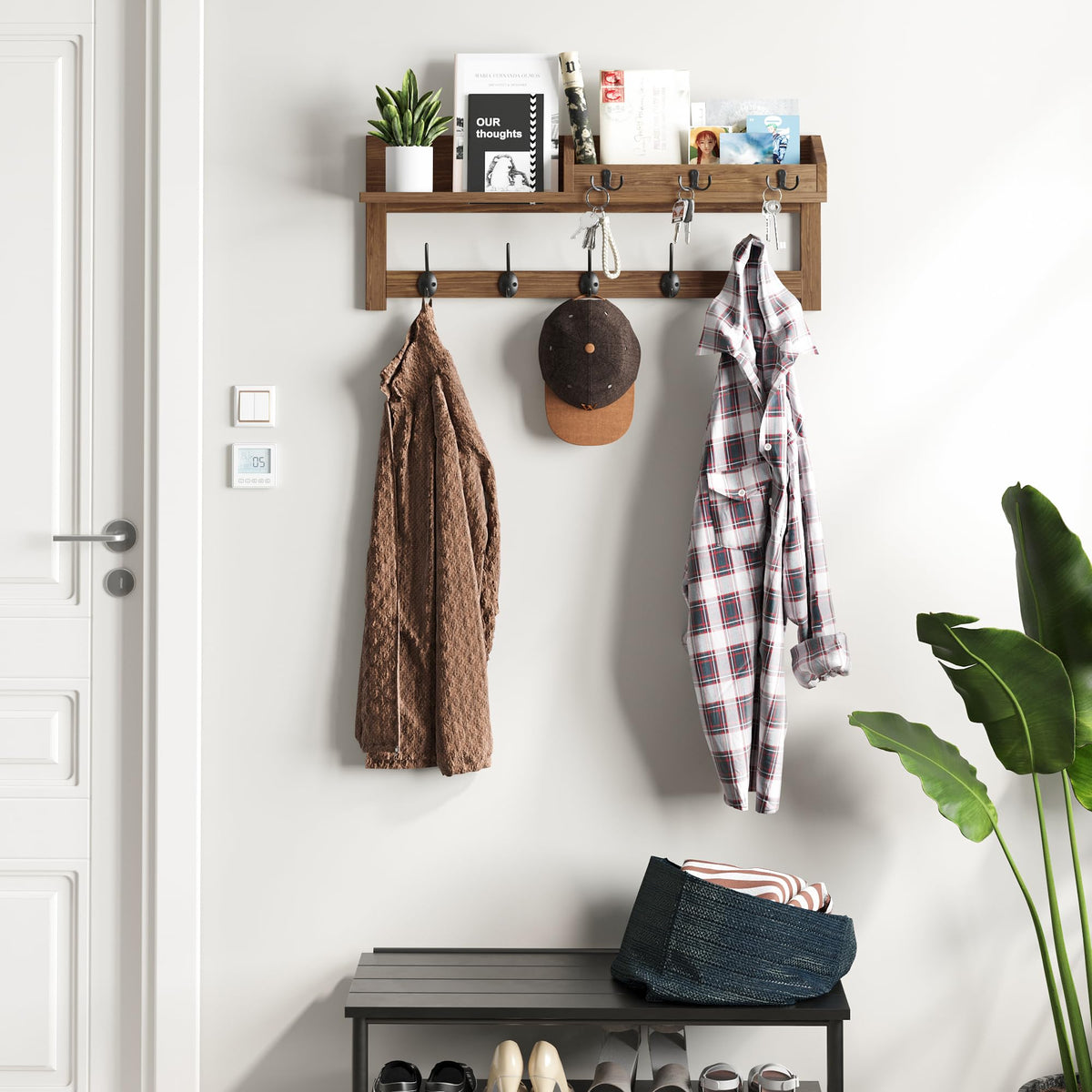 AMBIRD wall hooks with shelf functioning as mail organizer and entryway helper