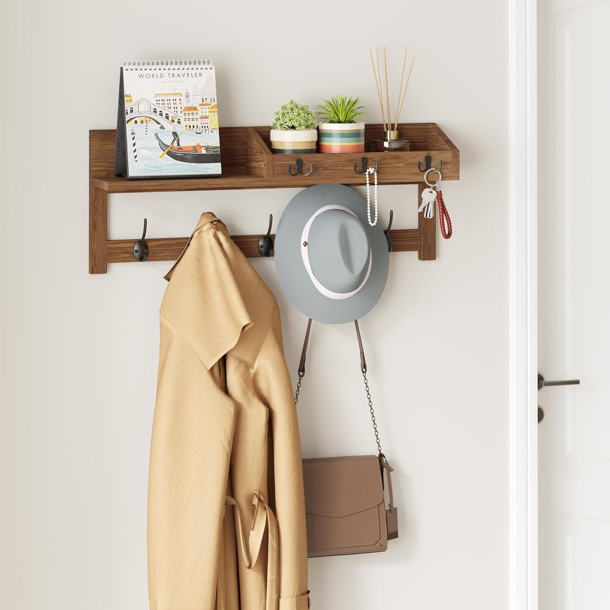 AMBIRD wall hooks with shelf showing three key hooks ideal for keys