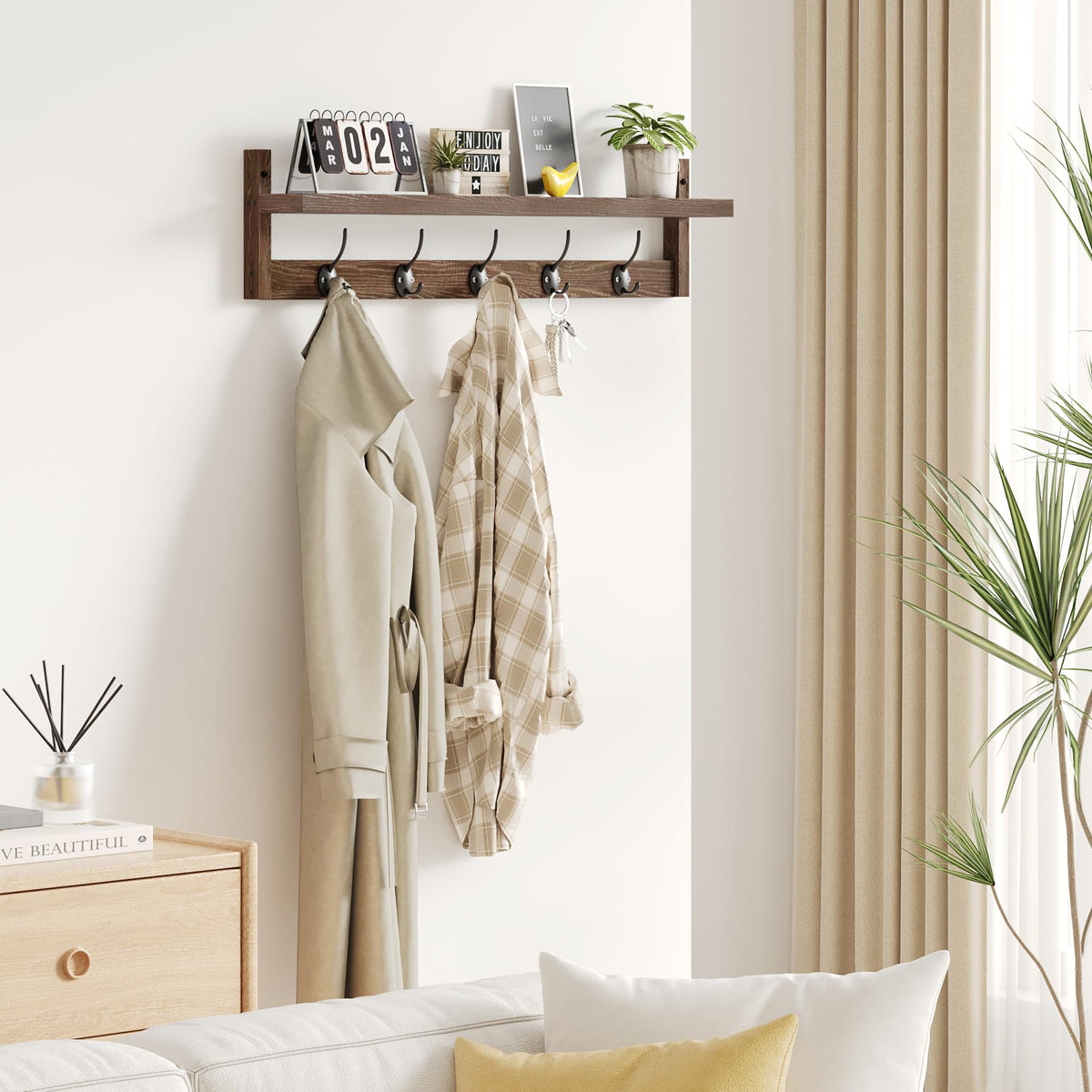 AMBIRD wall-mounted coat rack with hooks demonstrating organized entryway storage