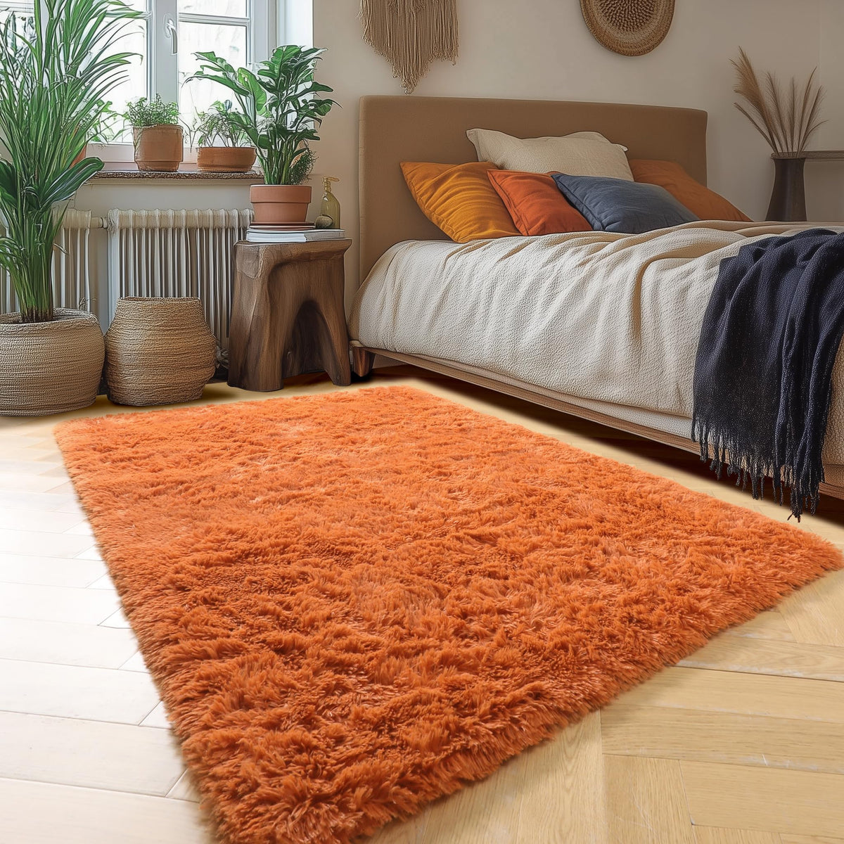Amdrebio burnt orange rug for kids room, safe play area.