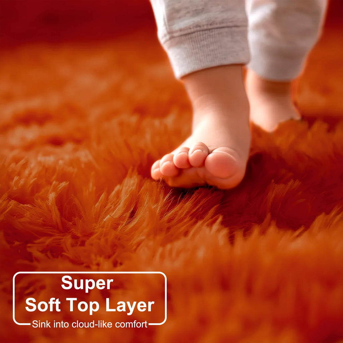 Amdrebio burnt orange rug in living room adds warm style.