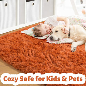 Amdrebio burnt orange rug with non-slip backing prevents slips.