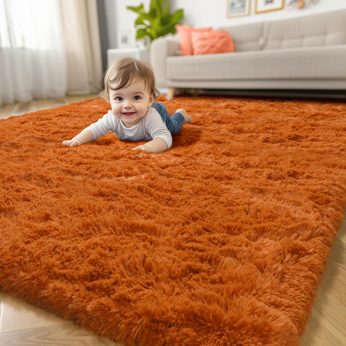 Amdrebio burnt orange rug suits nursery, dorm, classroom, and playroom aesthetics