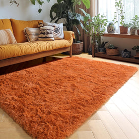 Amdrebio burnt orange nursery rug creates soft, inviting floor space.