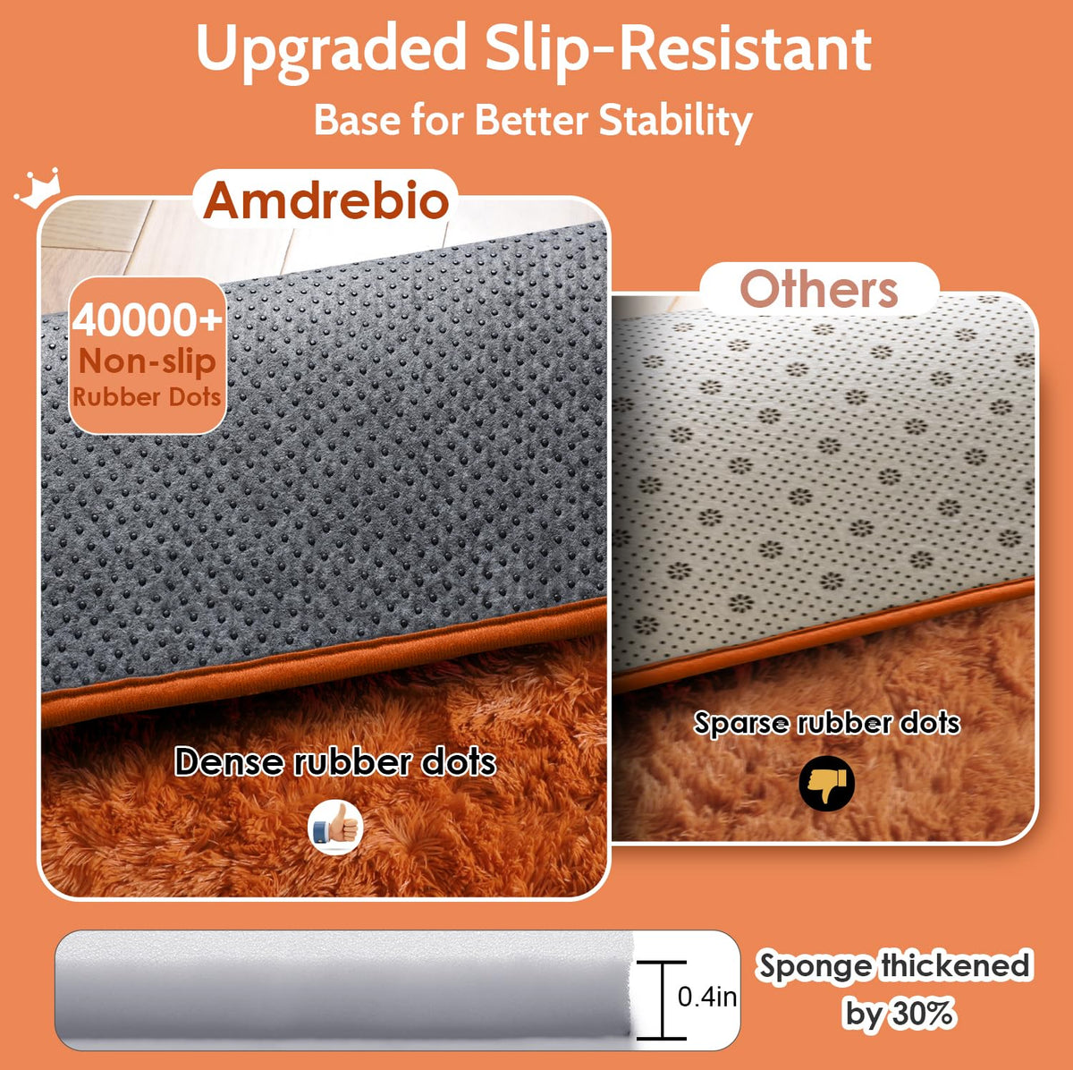 Amdrebio burnt orange rug offers warmth and comfort during play.