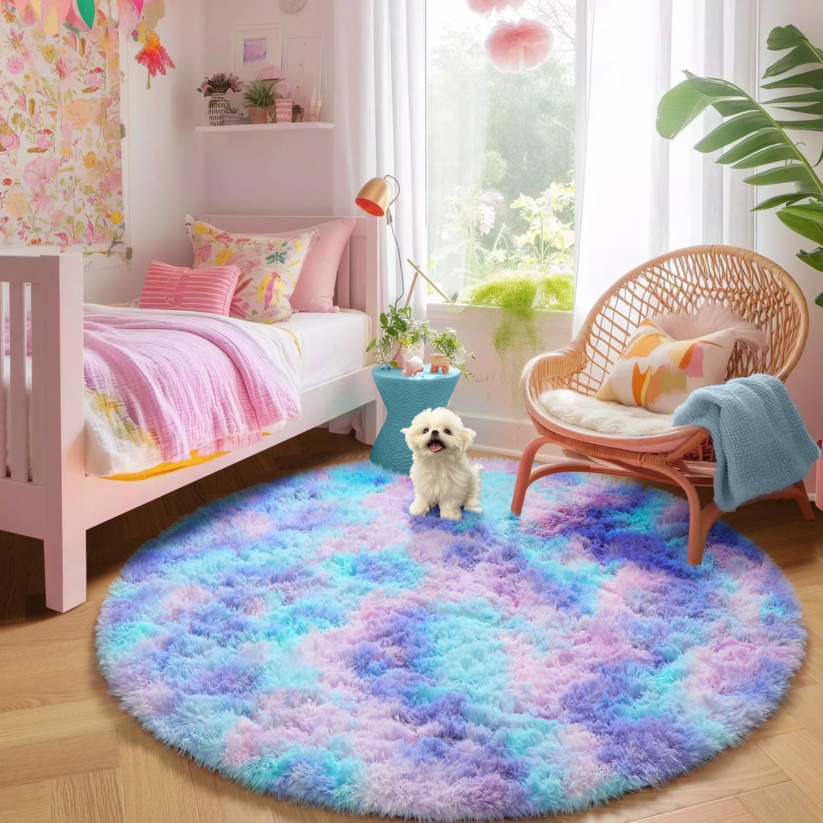 Amdrebio Easy-clean round rug, simple spot cleaning.