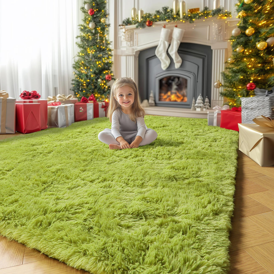 Amdrebio Grass Green Rug with plush shag and 4x6 size for cozy floors
