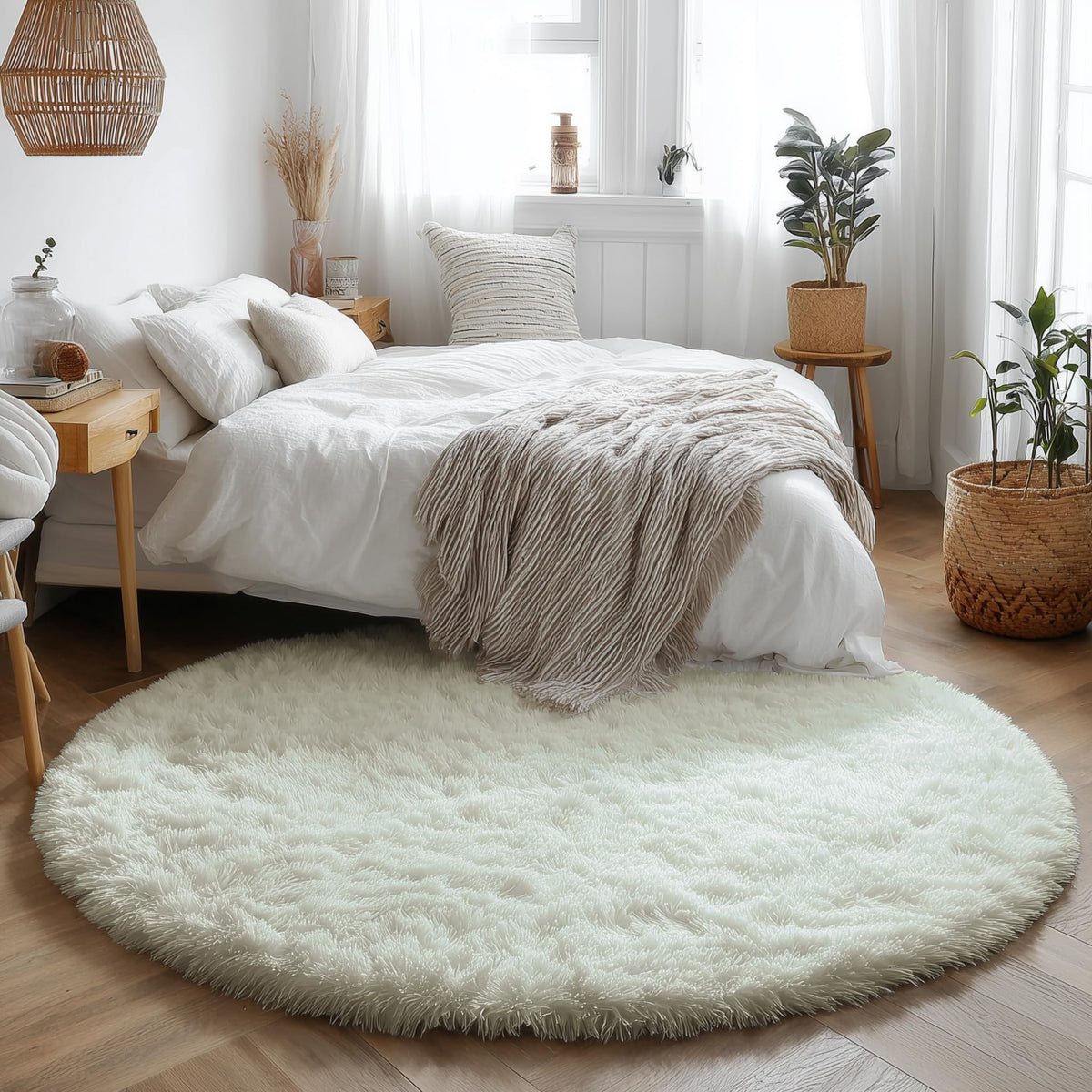 Amdrebio ivory white round rug for baby nursery playtime comfort.