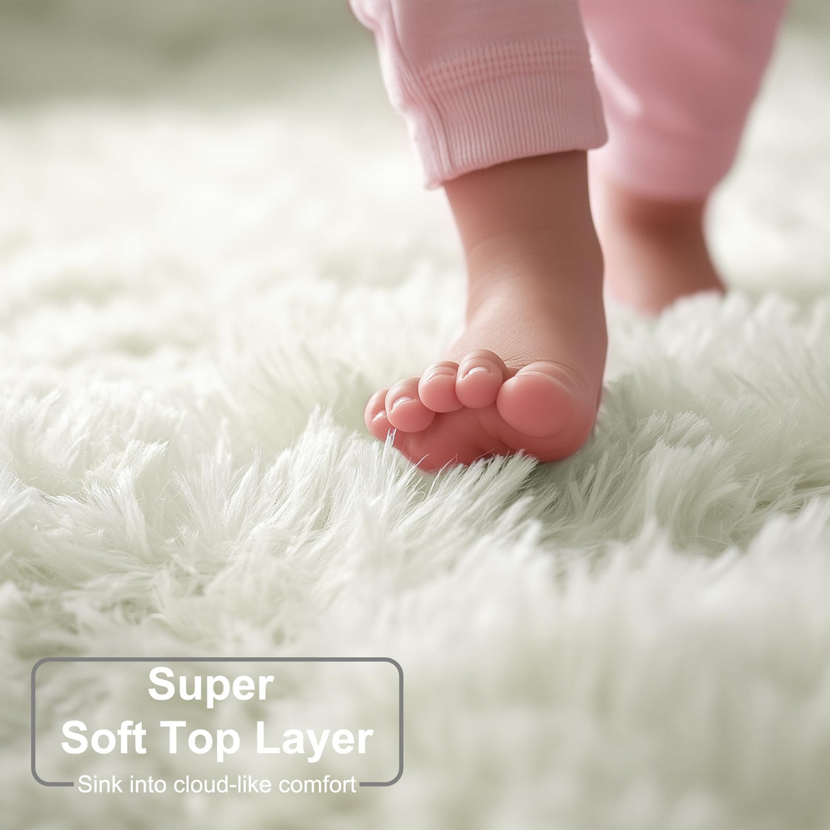 Amdrebio ivory white round rug with non-slip backing protects floors.