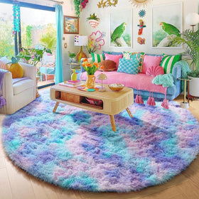 Amdrebio Kawaii circle rug brightens bedrooms with vibrant color.