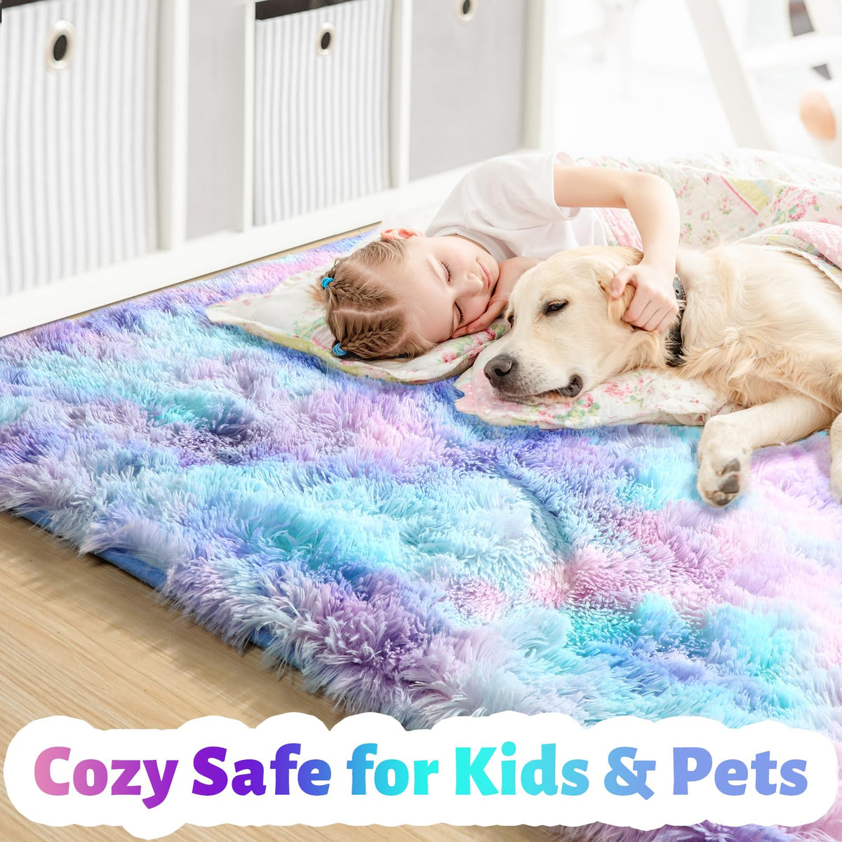 Amdrebio Mermaid Stitch Frozen Fuzzy Carpet features plush texture for comfy play.