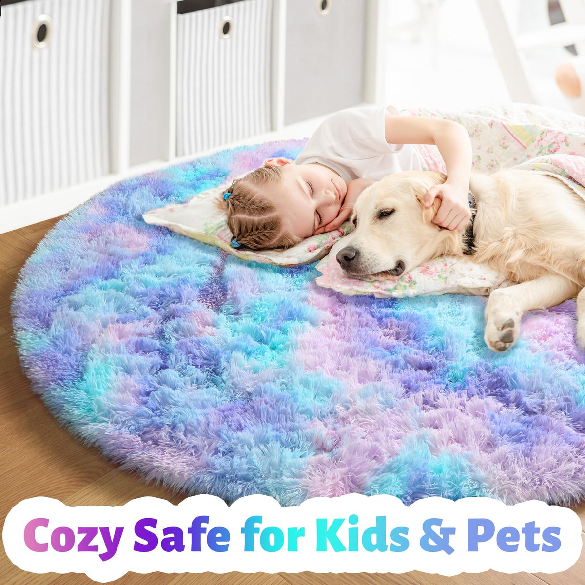 Amdrebio Mermaid Stitch pattern round rug adds playful texture.