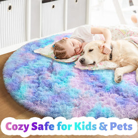 Amdrebio Mermaid Stitch pattern round rug adds playful texture.